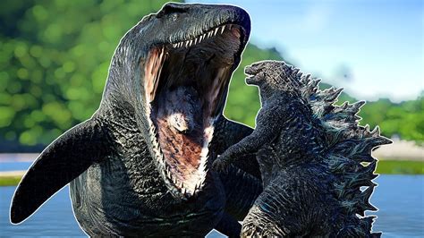 Godzilla ゴジラ Vs Mosasaurus Jurassic World Evolution ゴジラ 2019 Mod Youtube