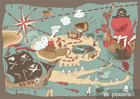 Fotomural La Isla Del Tesoro Mapa Mapa Pirata Ilustraci N Vectorial