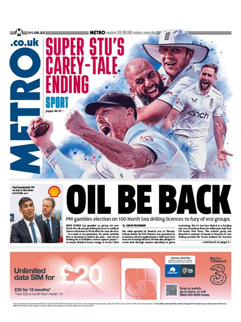 Metro Front Page St Of August Tomorrow S Papers Today