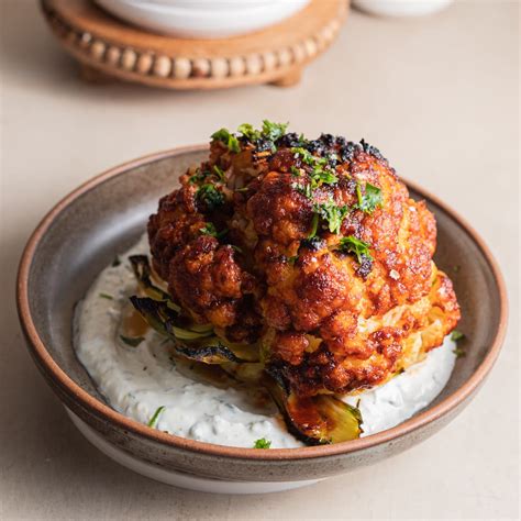 Whole Roasted Harissa Cauliflower With Garlic Yogurt Home Cooking Collective