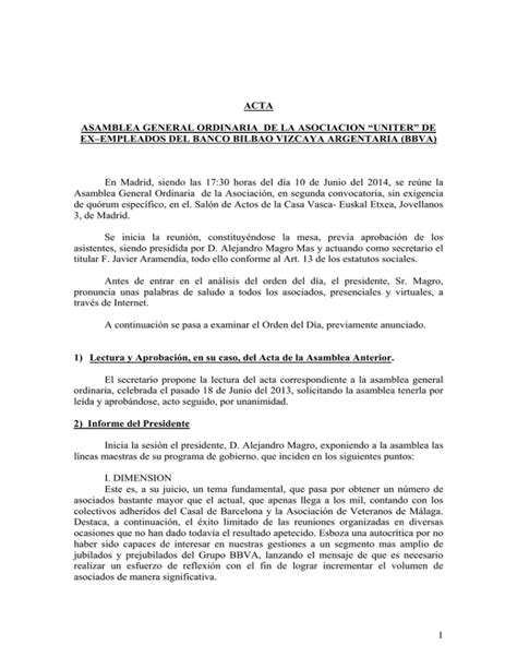 Acta Asamblea General Ordinaria De La Asociacion