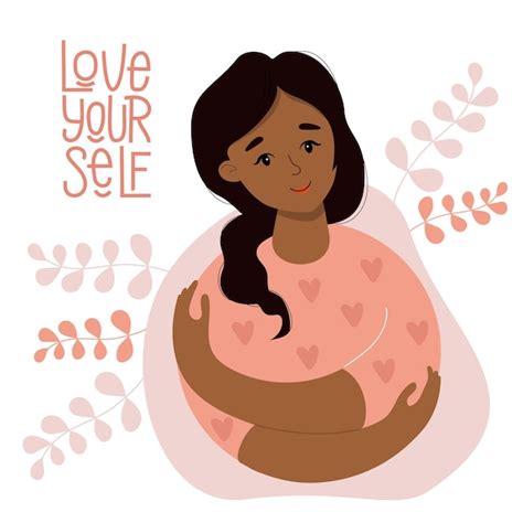 Premium Vector Card Love Yourself Beautiful Ethnic Woman Hugging Herself Vector