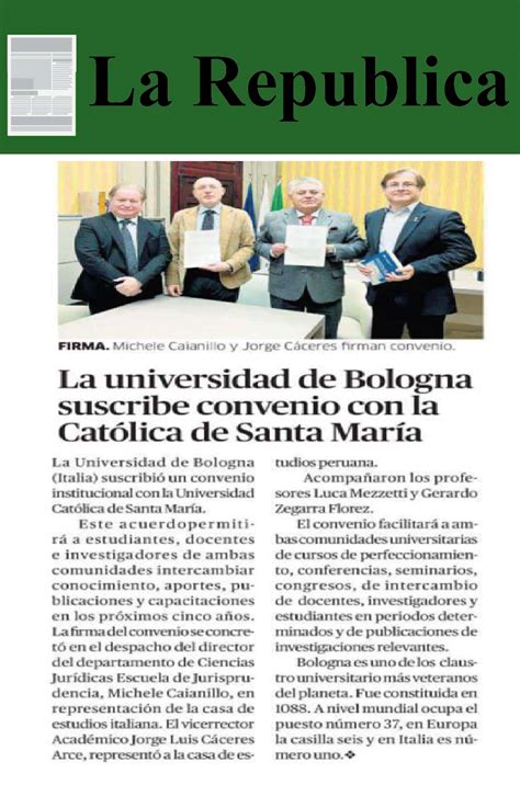 La Universidad De Bologna Suscribe Convenio Con La Cat Lica De Santa