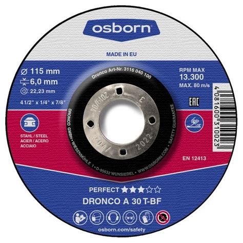 Disque à ébarber l acier 125 x 6 x 22 23 mm DRONCO 3126040