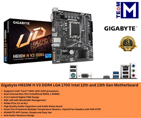 Gigabyte H610m H V3 Ddr4 Lga 1700 Intel 12th And 13th Gen Motherboard