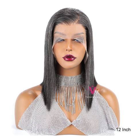 Salt And Pepper Straight Bob Wig VICTORIA S WIG Natural Human Hair