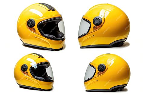 Premium Ai Image Yellow Motorcycle Helmet On White Background All Sides