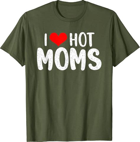 Mens Red Heart With Saying I Love Hot Moms T Shirt