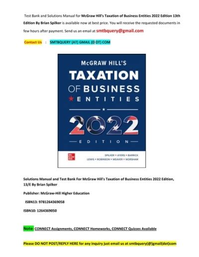 Test Bank Solutions For McGraw Hill S Taxation Of Business Entities