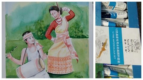 Painting Of Bihu Dance Assam How To Draw Bihu Dance Watercolor