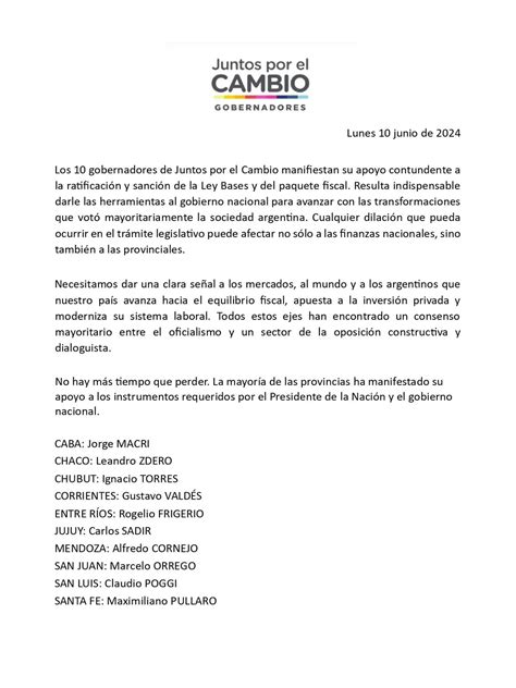 Los 10 Gobernadores De Juntos Por El Cambio Se Reúnen Para Ratificar Su Apoyo A La Ley Bases Y