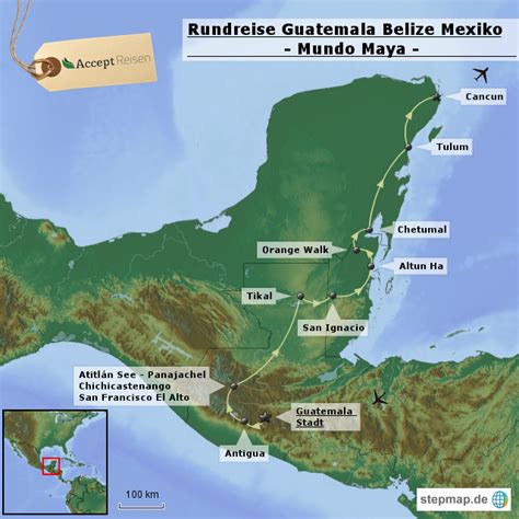 Stepmap Rundreise Guatemala Belize Mexiko Mundo Maya Landkarte