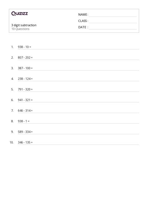 50 Multi Digit Subtraction Worksheets For 1st Class On Quizizz Free