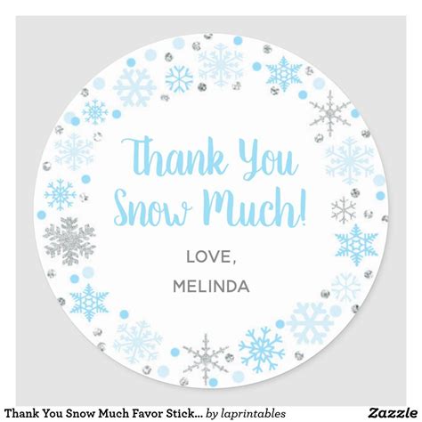 Thank You Snow Much Favor Sticker Blue And Silver Zazzle Favor