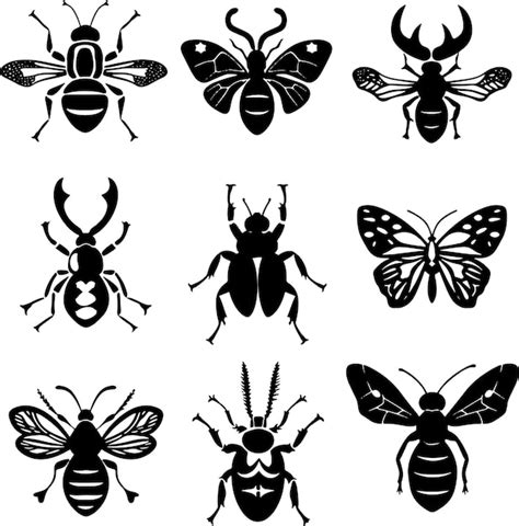 Premium Vector Insects Collection Black And White Silhouette Vector Illustration