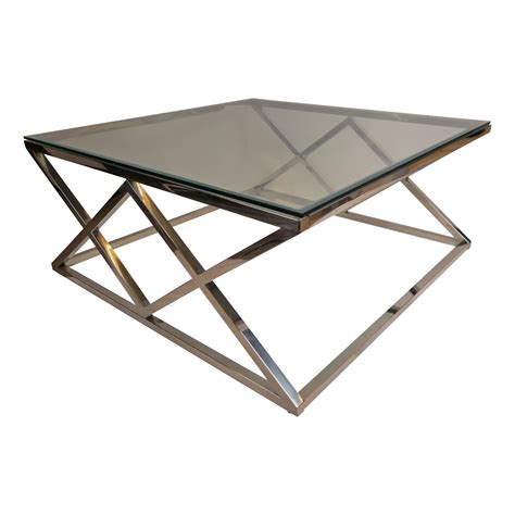 Table Basse Design Acier Inoxydable Silver Plateau En Verre Carre IDEA