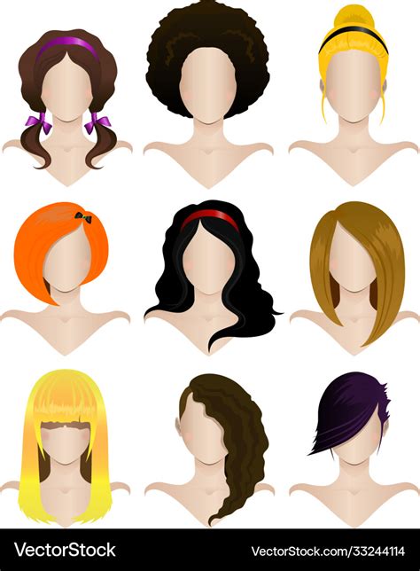 Set Nine Womens Hairstyles Royalty Free Vector Image