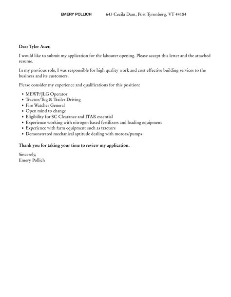 Labourer Cover Letter Velvet Jobs