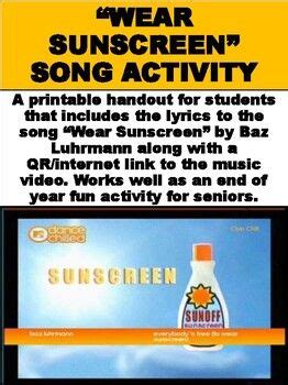 FREE “Wear Sunscreen" Song Analysis Activity