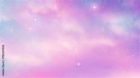 Rainbow Unicorn Pastel Background With Glitter Stars Pink Fantasy Sky