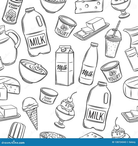 Dairy Product Seamless Pattern Stock Vector Illustration Of Glass