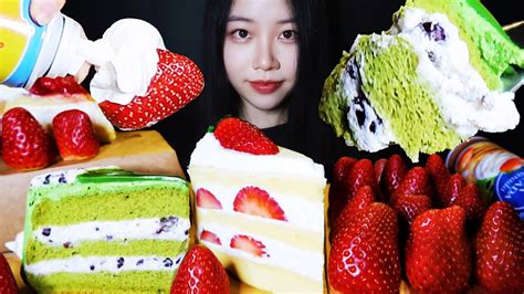 Asmr Strawberry Whipped Cream Cake🍓생크림 딸기밭 케이크 디저트먹방🍓왕딸기 휘핑크림 과일 먹방 Dessert Mukbang Youtube