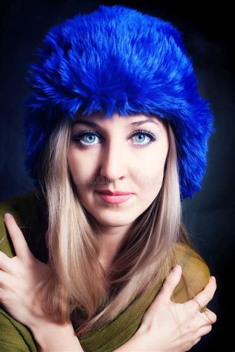 Beautiful Young Woman In Blue Winter Hat Stock Image Image Of Human