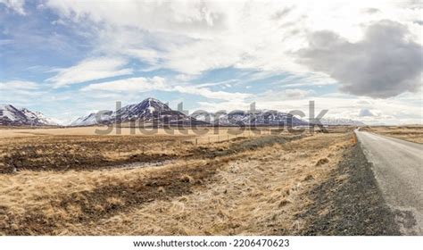 Asphalt Road Leading Icelandic Mountains Stock Photo 2206470623