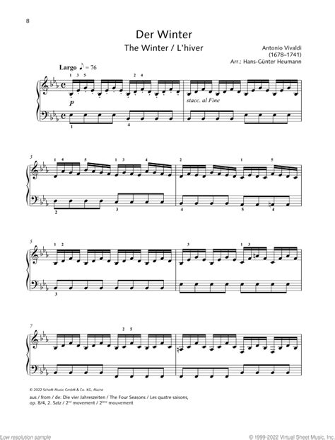 The Winter From The Four Seasons Op Nd Movement Sheet Music