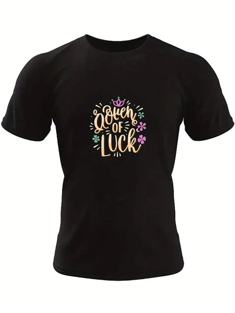 Queen Luck Letter Graphic Print Mens Creative Top Casual Temu New