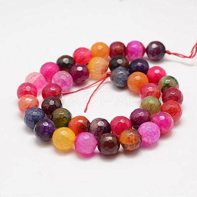 Faceted Natural Dragon Veins Fire Crackle Agate Beads Strands