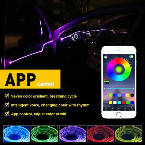 1 2Set RGB Car Optic Fiber Interior Neon EL Strip Wire 6M LED