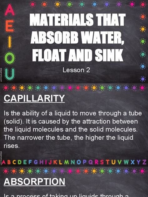 Grade 4 Lesson 2 Materials That Absorb Water Float And Sink Pdf