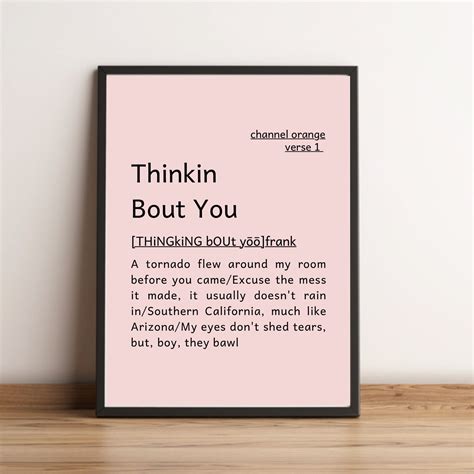 Frank Ocean Thinkin Bout You Digital PrintSong Lyric | Etsy