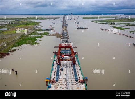 Aerial View Of Padma Bridge Over The Padma River Mawa Munsiganj