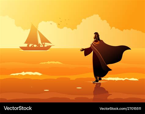 Jesus Christ Walking On Water Royalty Free Vector Image