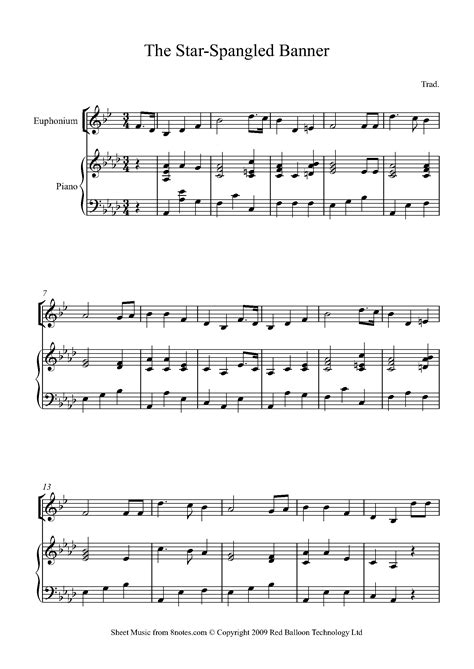 Printable Star Spangled Banner Sheet Music, The star spangled banner
