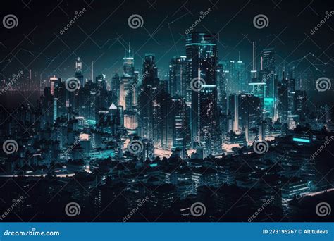 Megapolis Por La Noche Con Vistas Al Ajetreado Centro De La Ciudad Y