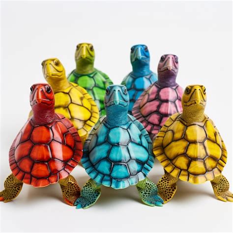 Premium Ai Image Colored Turtles On White Background