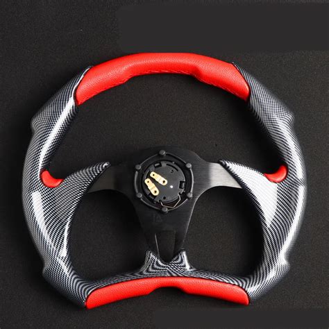 14 Polegada Carro Modificado Semicircular Fibra De Carbono Pvc Volante