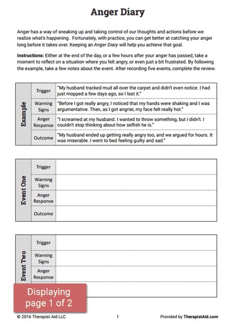 Anger Management Worksheets Therapist Aid