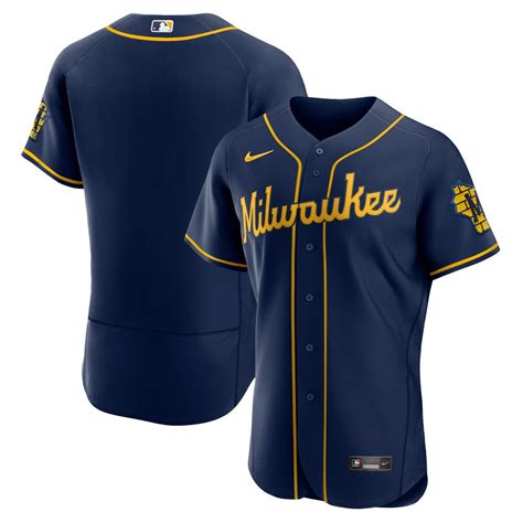 Mens Milwaukee Brewers Nike Navy Alternate Authentic Team Logo Jersey