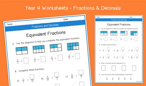 Year 4 Equivalent Fractions Worksheets Ks2 Fractions And Decimals Primary Maths