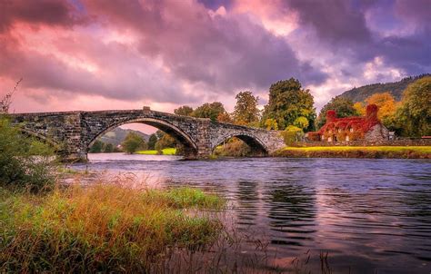 Autumn The Sky Bridge Nature River Home Wales For Section