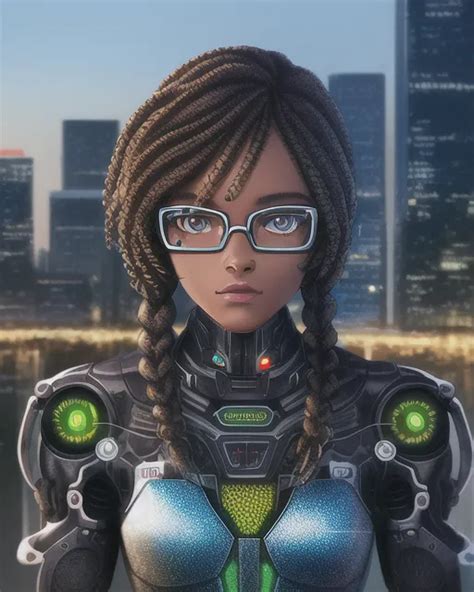 Black Girl Cyborg Braids Glasses Ai Photo Generator Starryai