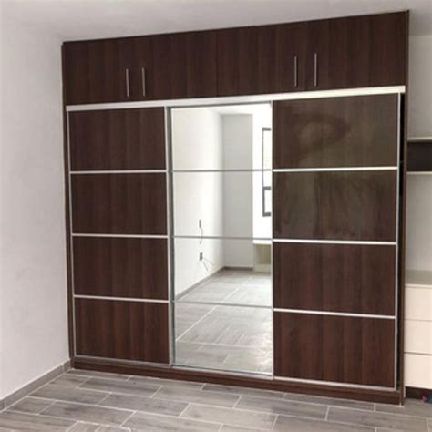 3 Doors Brown Wooden Sliding Wardrobe For Bedroom With Locker At Rs