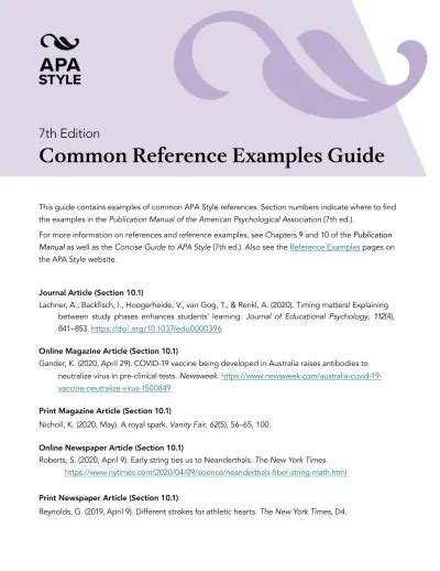 Apa Style 7th Edition Reference Examples