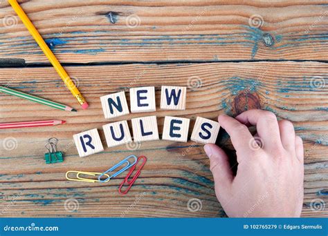 New Rules Wooden Letters On The Office Desk Stock Image Image Of