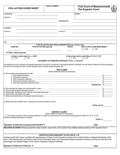 Massachusetts Civil Action Cover Sheet Fill Out Sign Online And