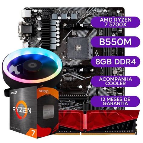 Kit Upgrade Gamer Amd Ryzen 7 5700x Cooler B550m 8gb Ddr4 Mancer Peças Para Computador